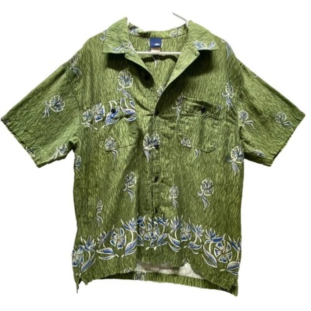 Vintage No Fear Shirt Men's XL Green Floral Button Up Camp Top 90's Y2K Vtg EUC